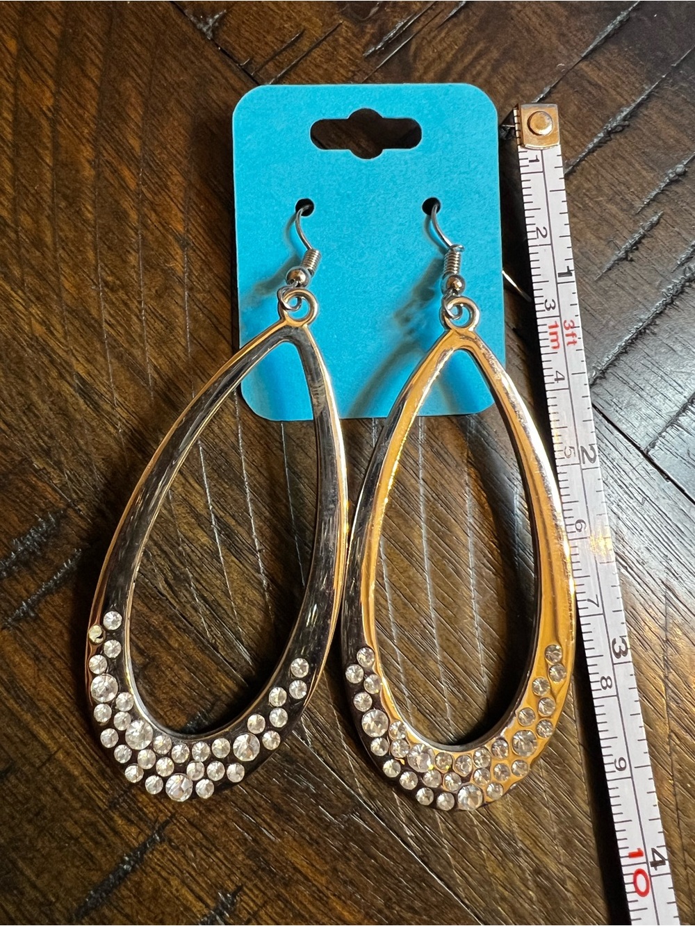 Silver Teardrop Crystal Hoop Earrings for Women